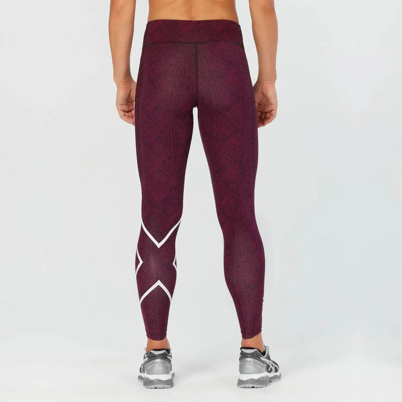 2XU WOMENS MID RISE FULL LENGTH DARK CHARCOAL PEACOCK PINK 3D DOTS/WHITE