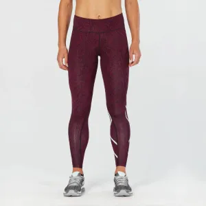 2XU WOMENS MID RISE FULL LENGTH DARK CHARCOAL PEACOCK PINK 3D DOTS/WHITE