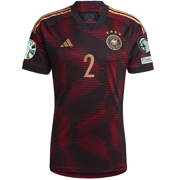 adidas Germany Antonio Rudiger Away Jersey w/ Euro Qualifier Patches 22/23 (Black/Burgundy)