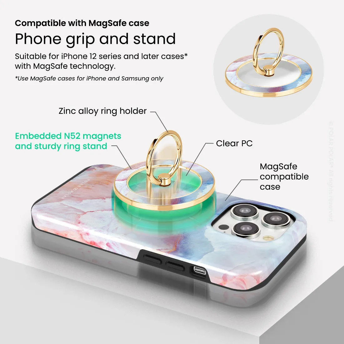 Almond Coast - Golden MagSafe Phone Grip and Ring Holder Stand