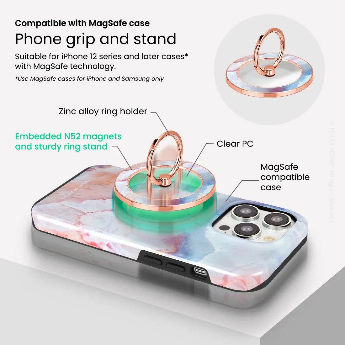 Almond Coast - Rose Gold MagSafe Phone Grip and Ring Holder Stand