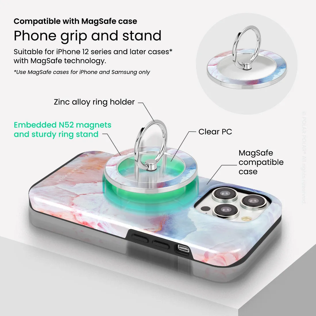 Almond Coast - Silver MagSafe Phone Grip and Ring Holder Stand