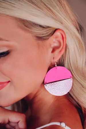 Another Dimension Leather Earrings - Hot Pink