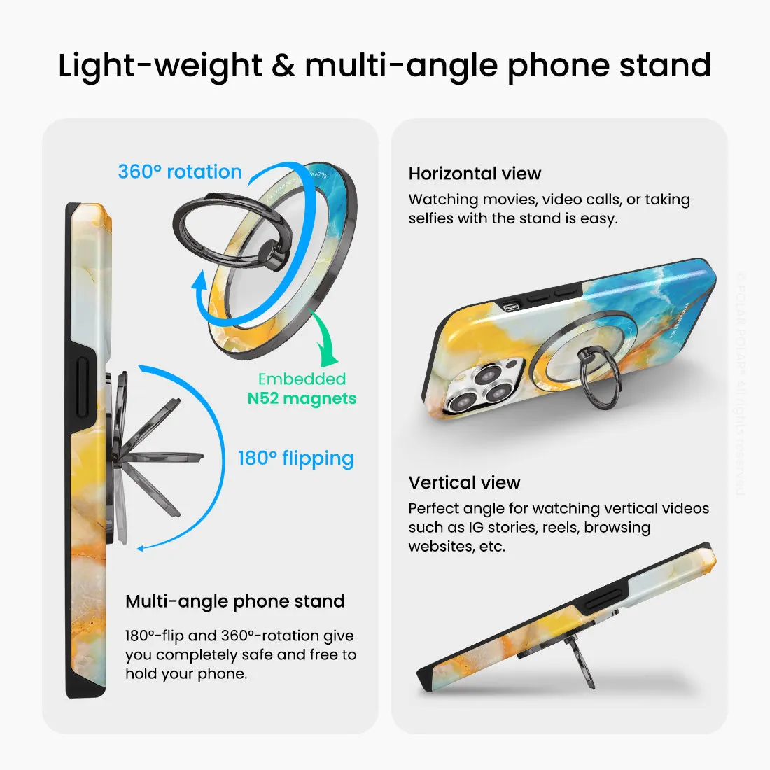 Aqua Sunlight - Black MagSafe Phone Grip and Ring Holder Stand