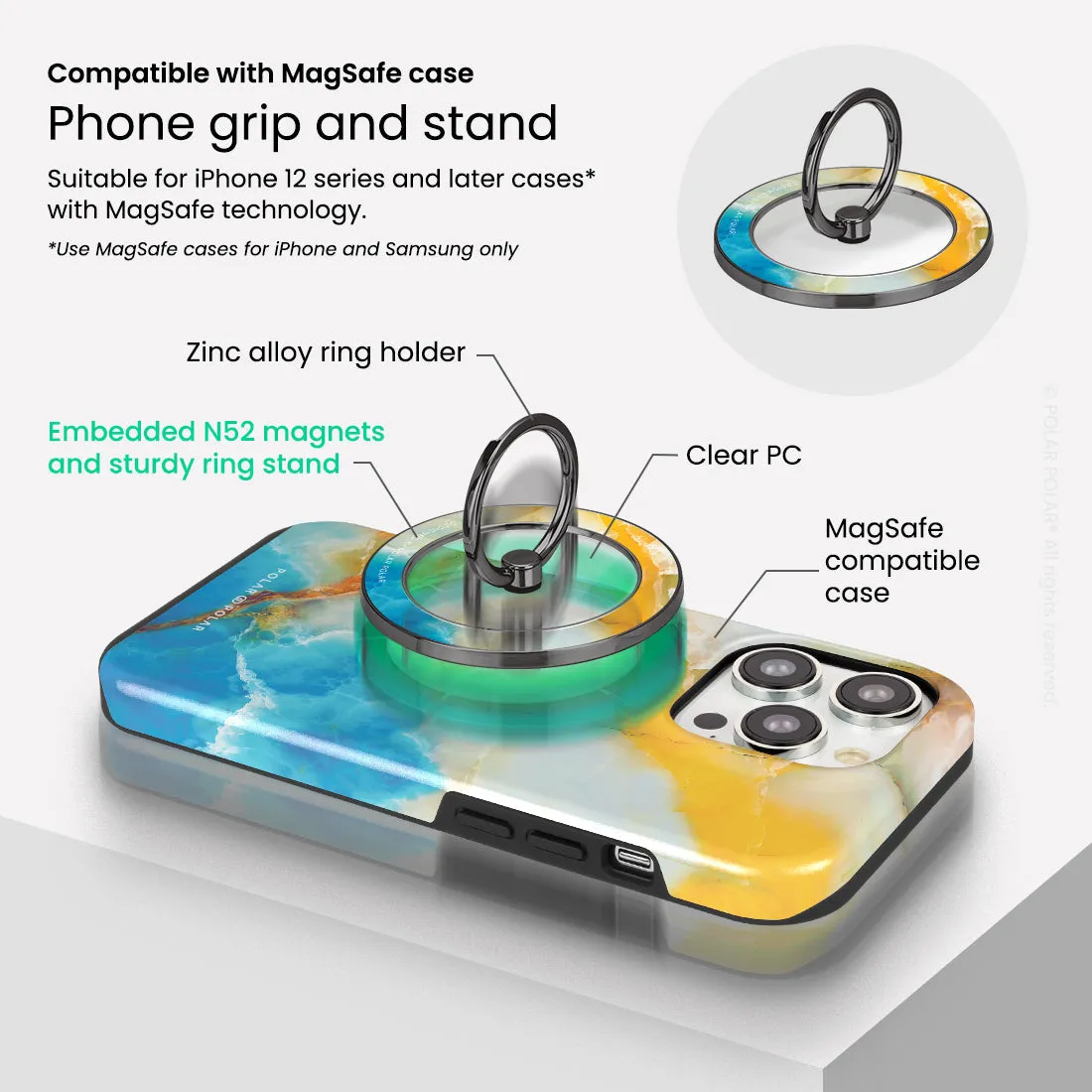 Aqua Sunlight - Black MagSafe Phone Grip and Ring Holder Stand