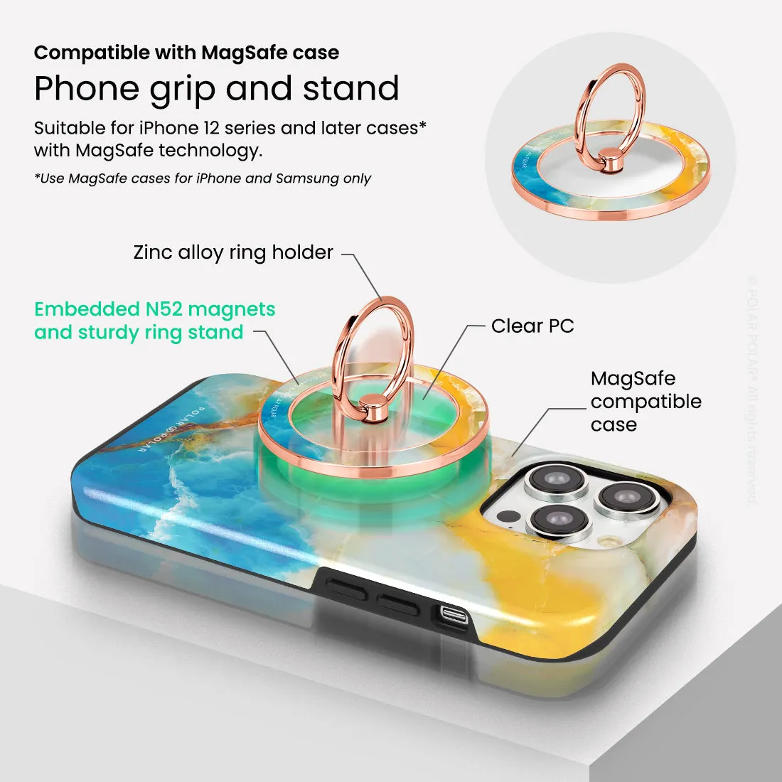 Aqua Sunlight - Rose Gold MagSafe Phone Grip and Ring Holder Stand