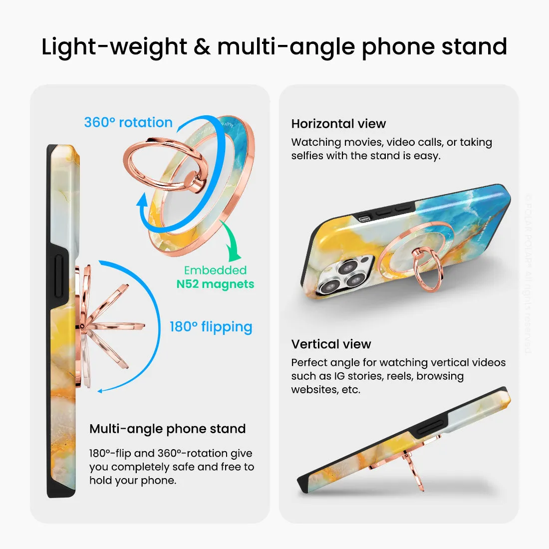 Aqua Sunlight - Rose Gold MagSafe Phone Grip and Ring Holder Stand
