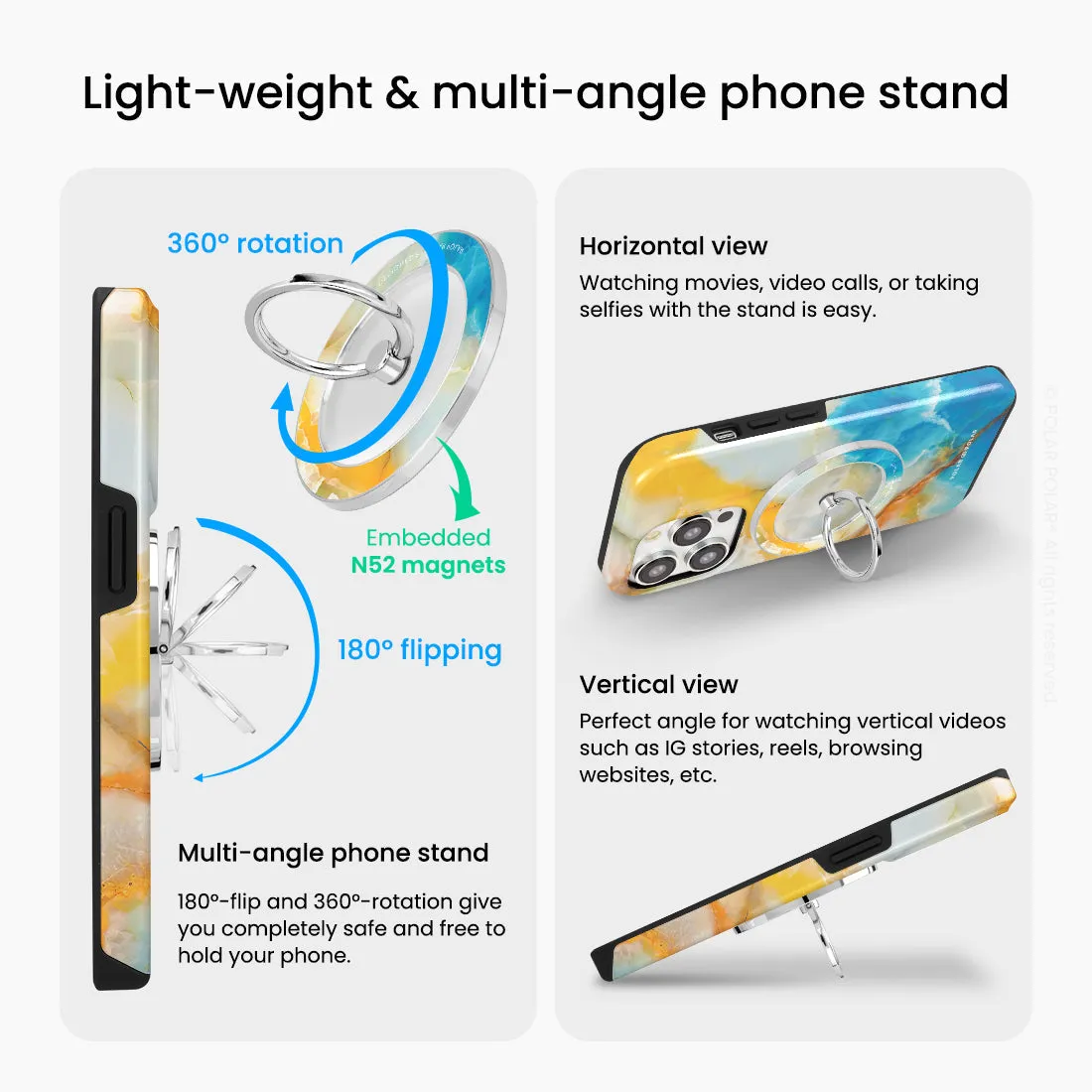 Aqua Sunlight - Silver MagSafe Phone Grip and Ring Holder Stand