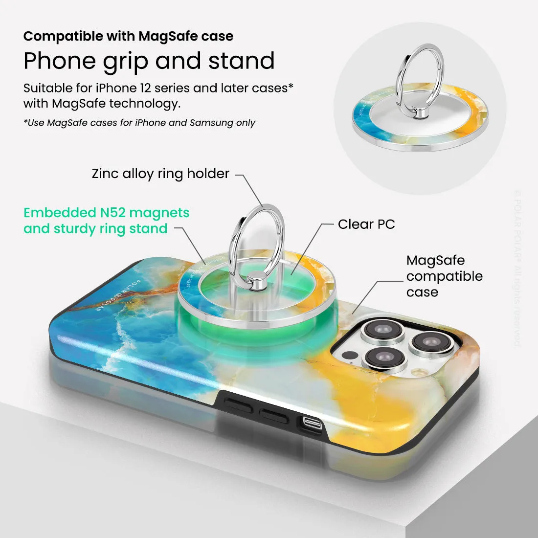 Aqua Sunlight - Silver MagSafe Phone Grip and Ring Holder Stand
