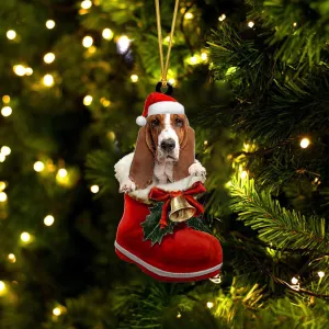 Basset Hound (3)-1-In Santa Boot Christmas-Two Sided Ornament