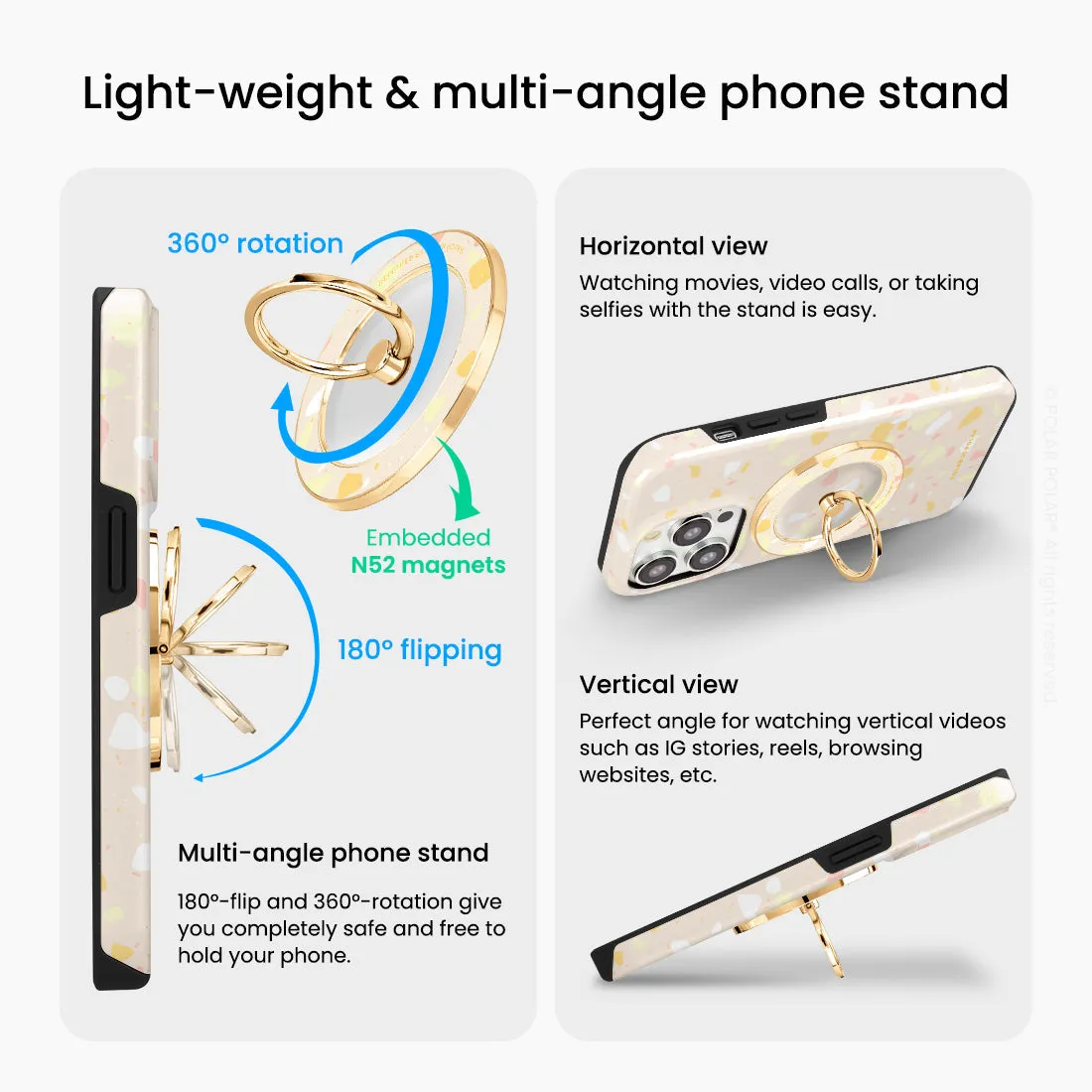 Beige Terrazzo - Golden MagSafe Phone Grip and Ring Holder Stand