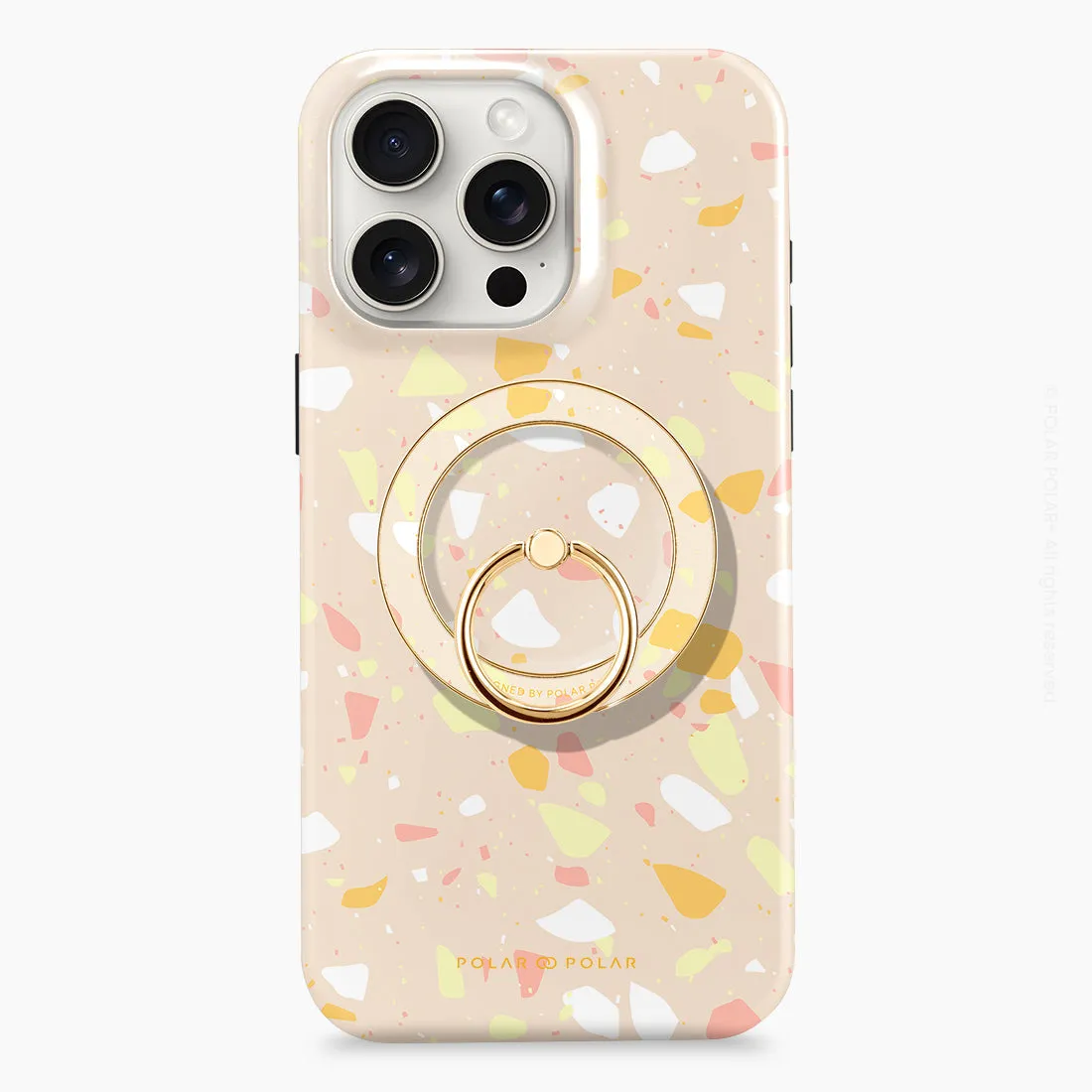 Beige Terrazzo - Golden MagSafe Phone Grip and Ring Holder Stand