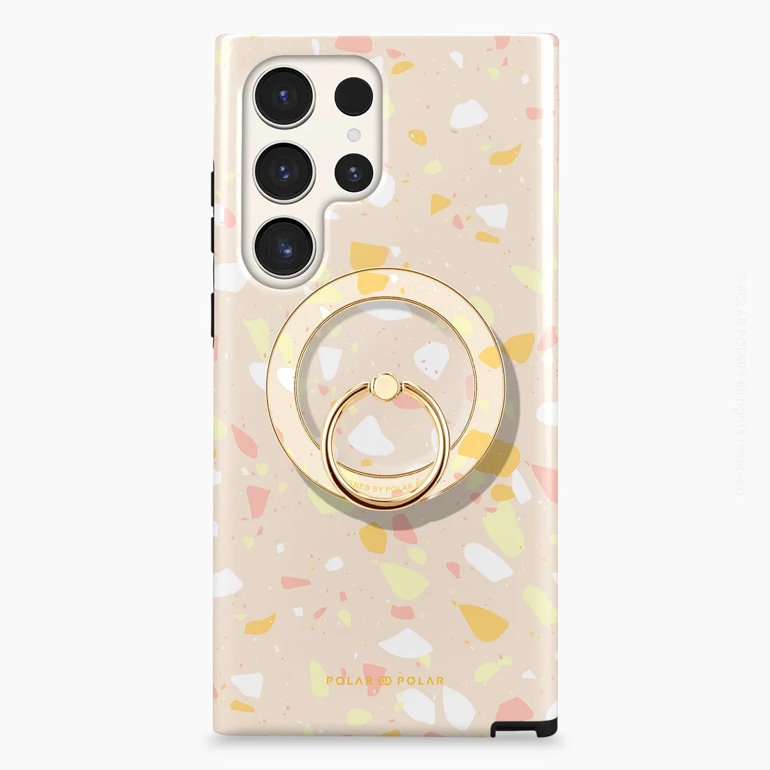 Beige Terrazzo - Golden MagSafe Phone Grip and Ring Holder Stand