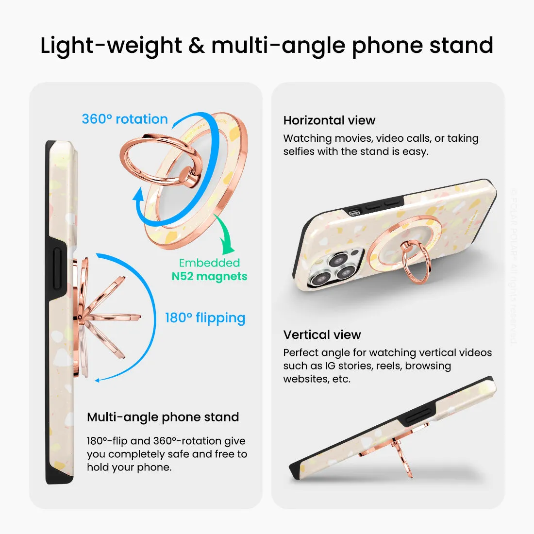 Beige Terrazzo - Rose Gold MagSafe Phone Grip and Ring Holder Stand