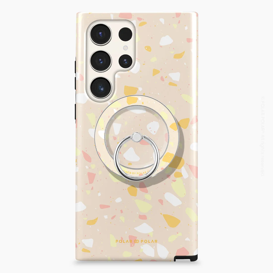 Beige Terrazzo - Silver MagSafe Phone Grip and Ring Holder Stand