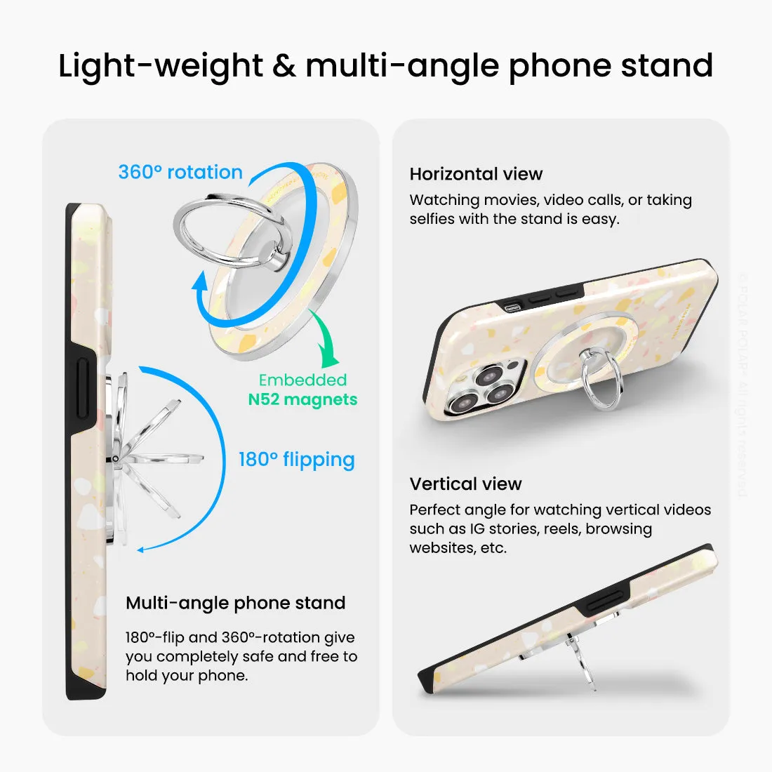 Beige Terrazzo - Silver MagSafe Phone Grip and Ring Holder Stand