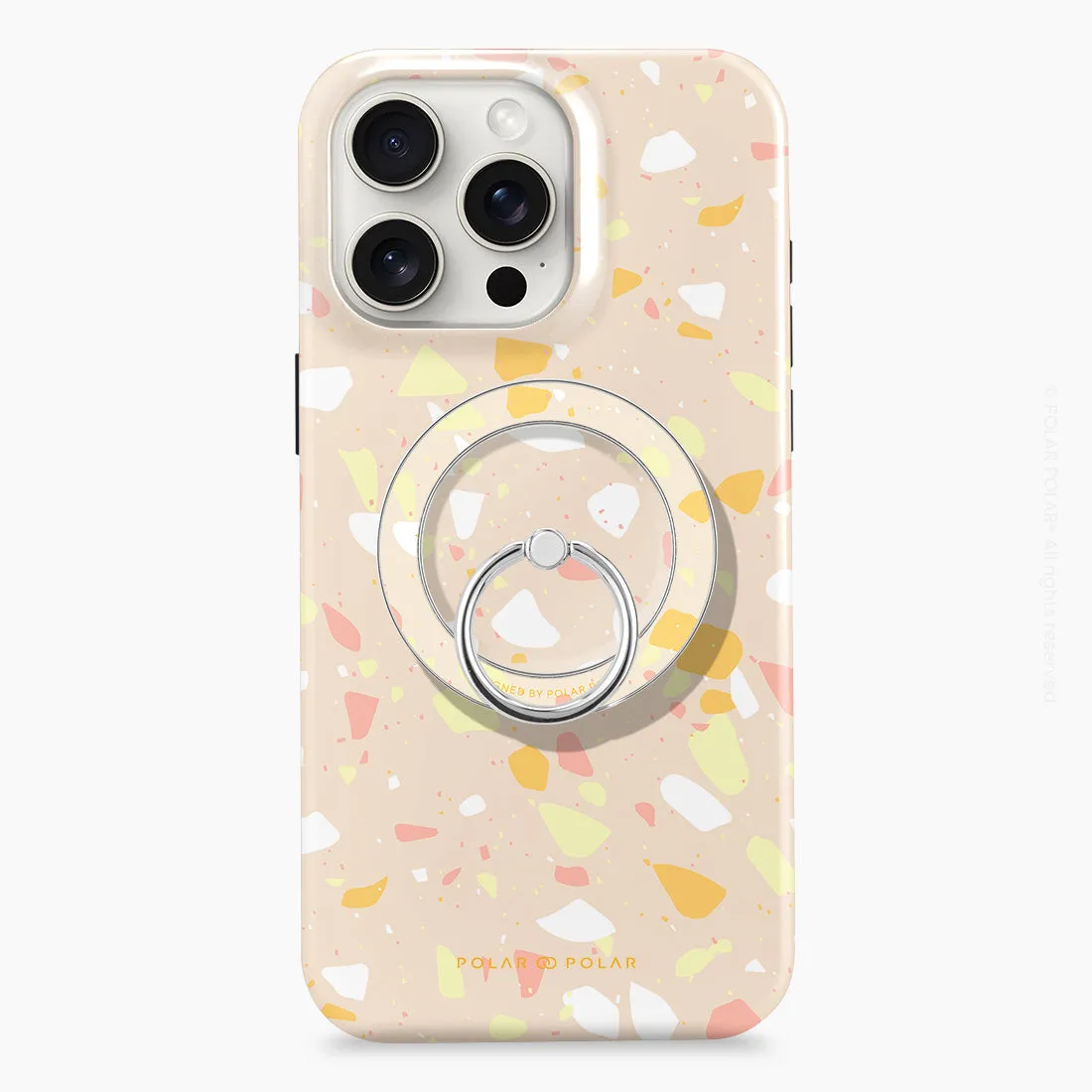 Beige Terrazzo - Silver MagSafe Phone Grip and Ring Holder Stand