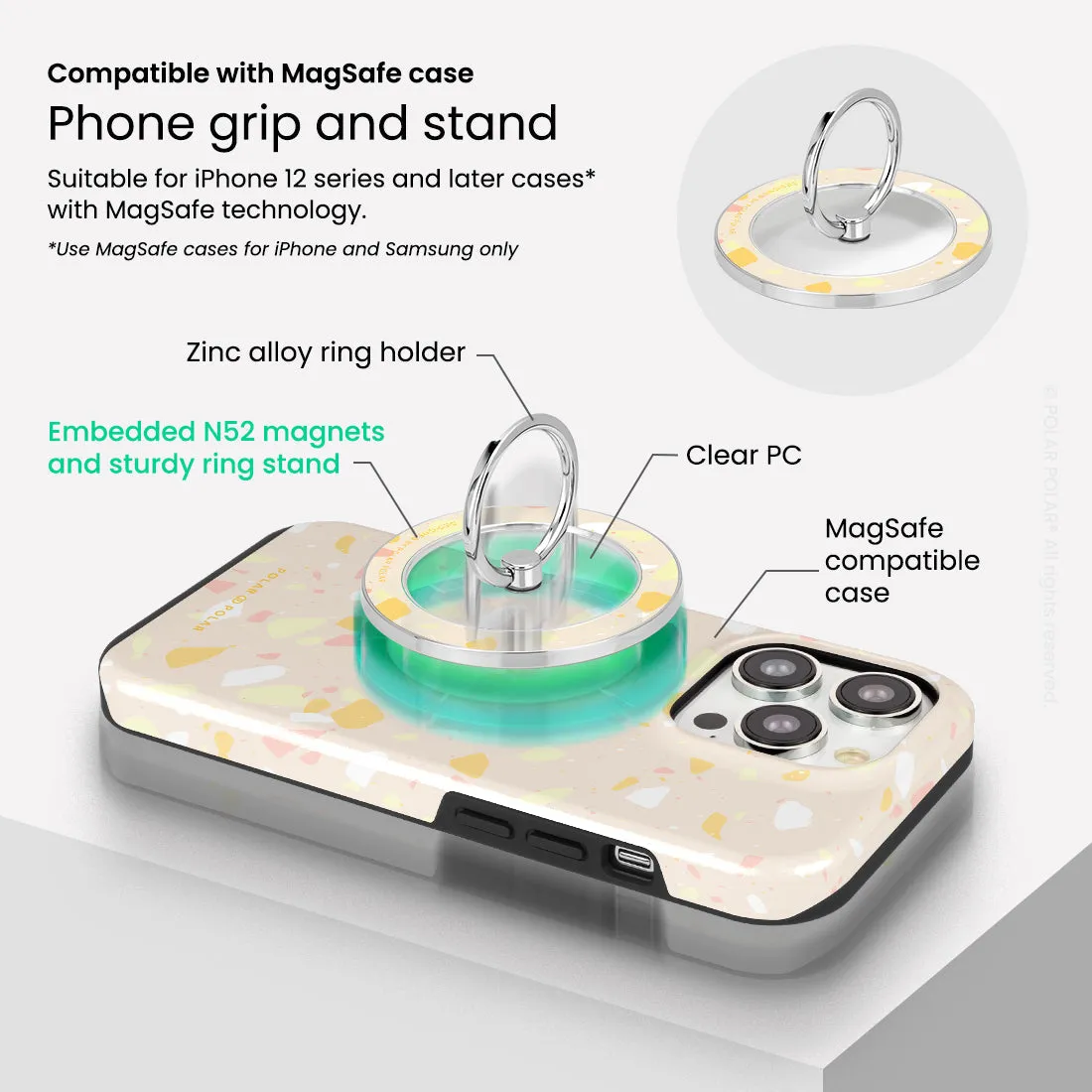 Beige Terrazzo - Silver MagSafe Phone Grip and Ring Holder Stand