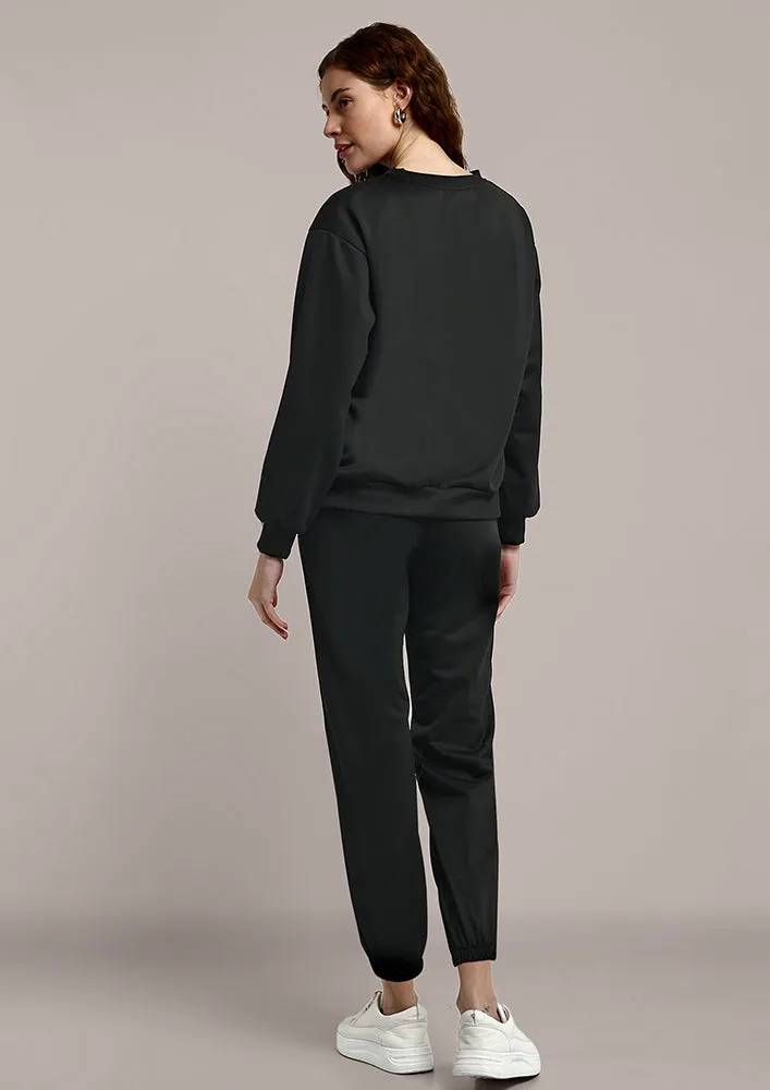 Black Graphic Sweatshirt and Track Pant Set
