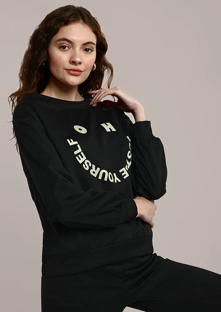 Black Graphic Sweatshirt and Track Pant Set