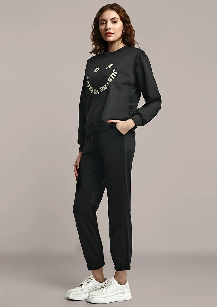 Black Graphic Sweatshirt and Track Pant Set