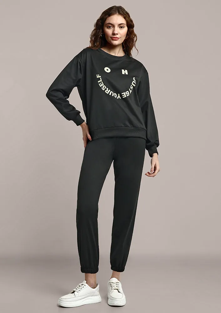 Black Graphic Sweatshirt and Track Pant Set