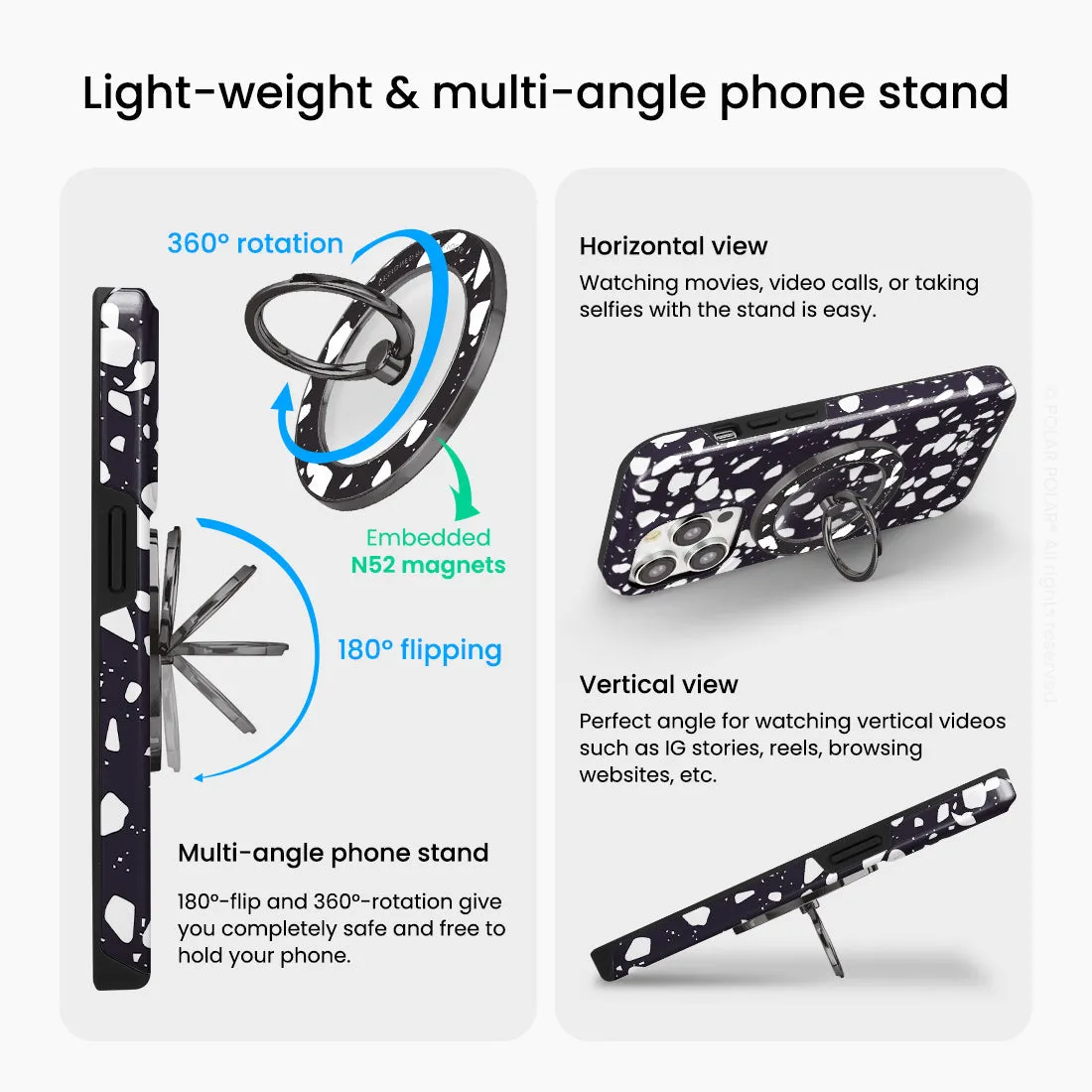 Black Rocky Road Terrazzo - Black MagSafe Phone Grip and Ring Holder Stand