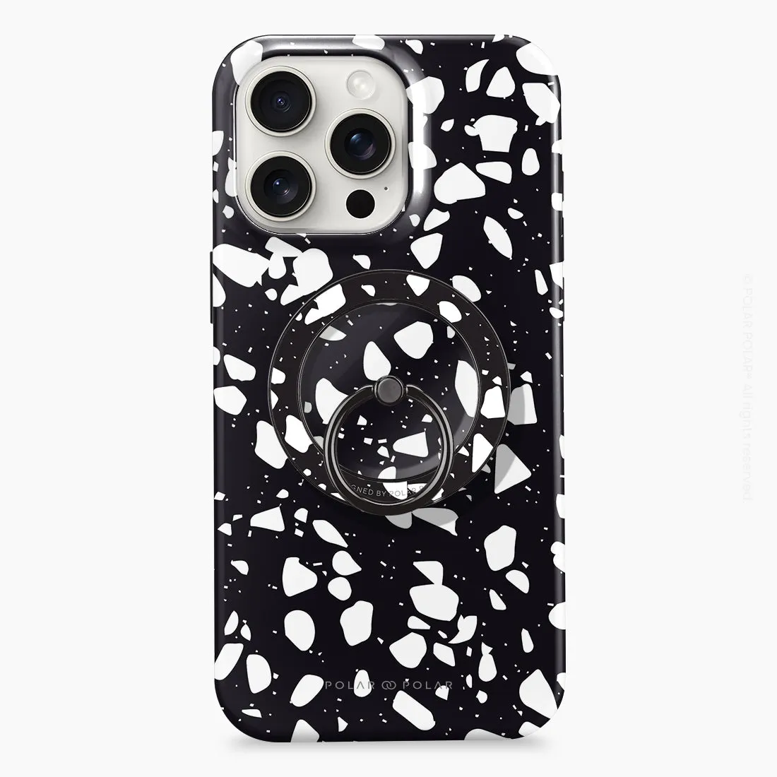Black Rocky Road Terrazzo - Black MagSafe Phone Grip and Ring Holder Stand