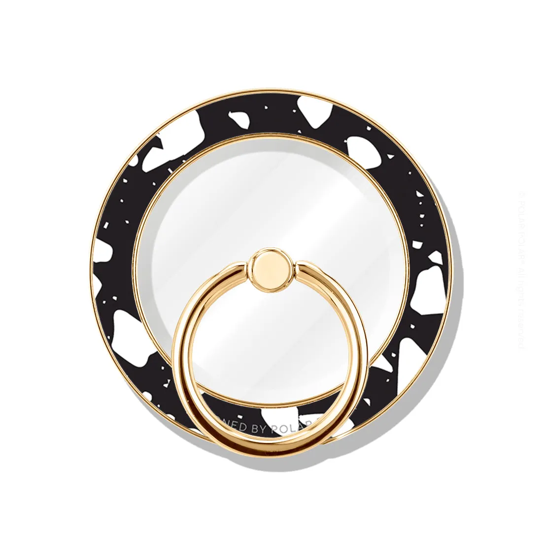 Black Rocky Road Terrazzo - Golden MagSafe Phone Grip and Ring Holder Stand