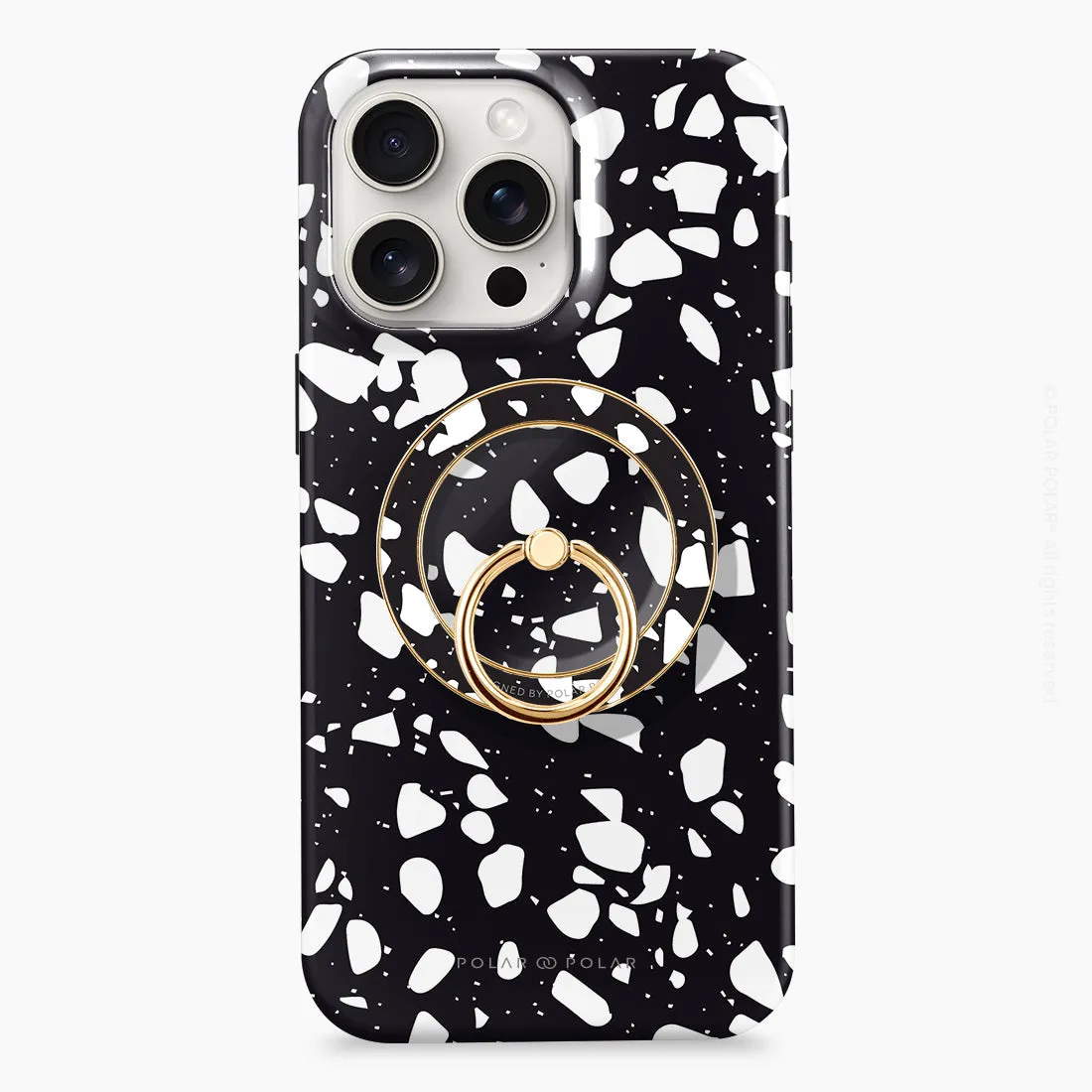 Black Rocky Road Terrazzo - Golden MagSafe Phone Grip and Ring Holder Stand