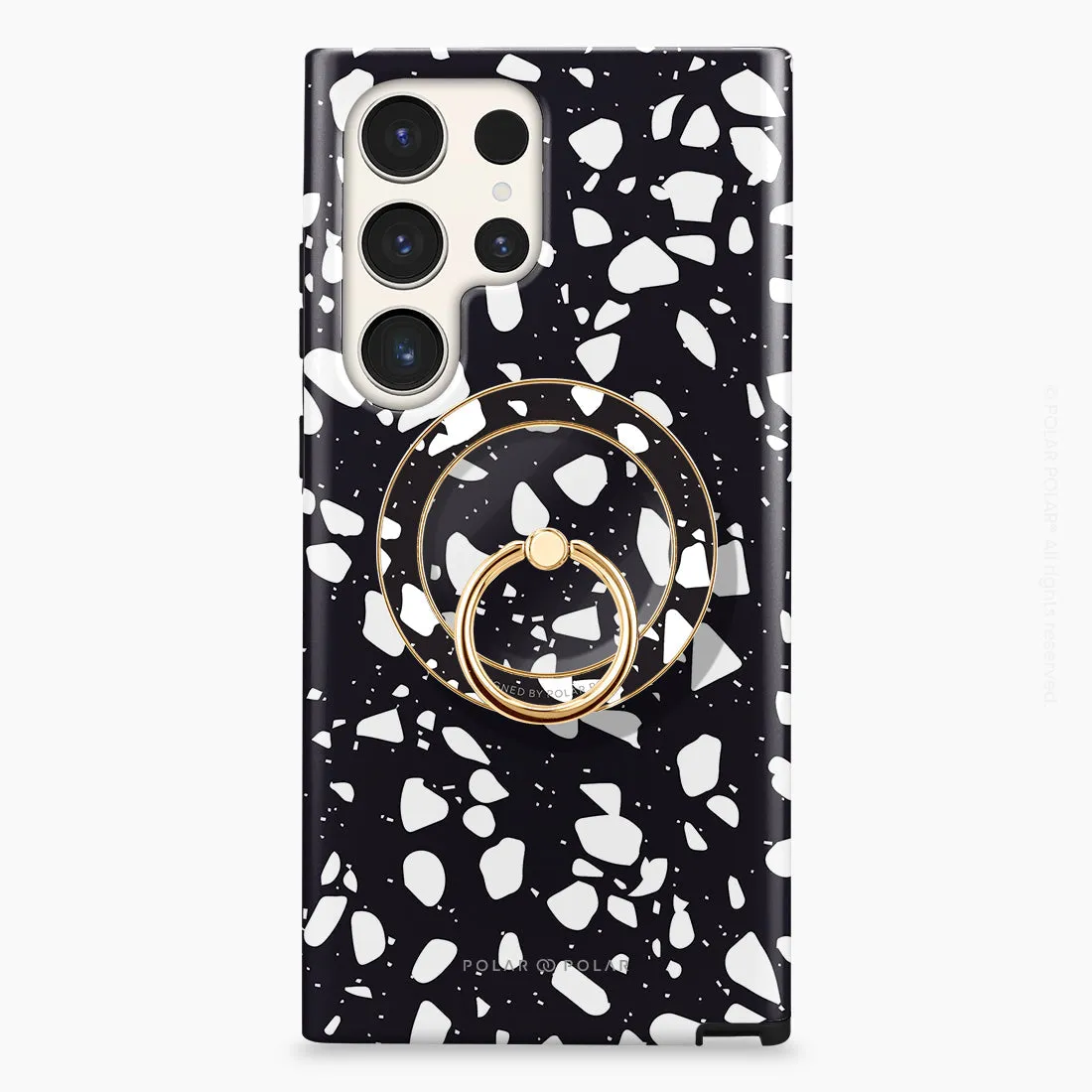 Black Rocky Road Terrazzo - Golden MagSafe Phone Grip and Ring Holder Stand