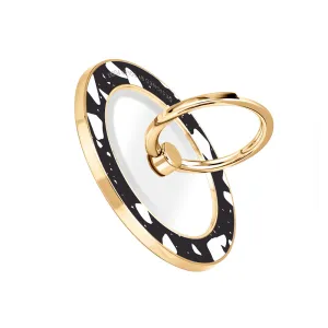 Black Rocky Road Terrazzo - Golden MagSafe Phone Grip and Ring Holder Stand