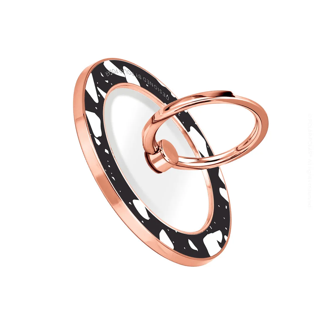 Black Rocky Road Terrazzo - Rose Gold MagSafe Phone Grip and Ring Holder Stand