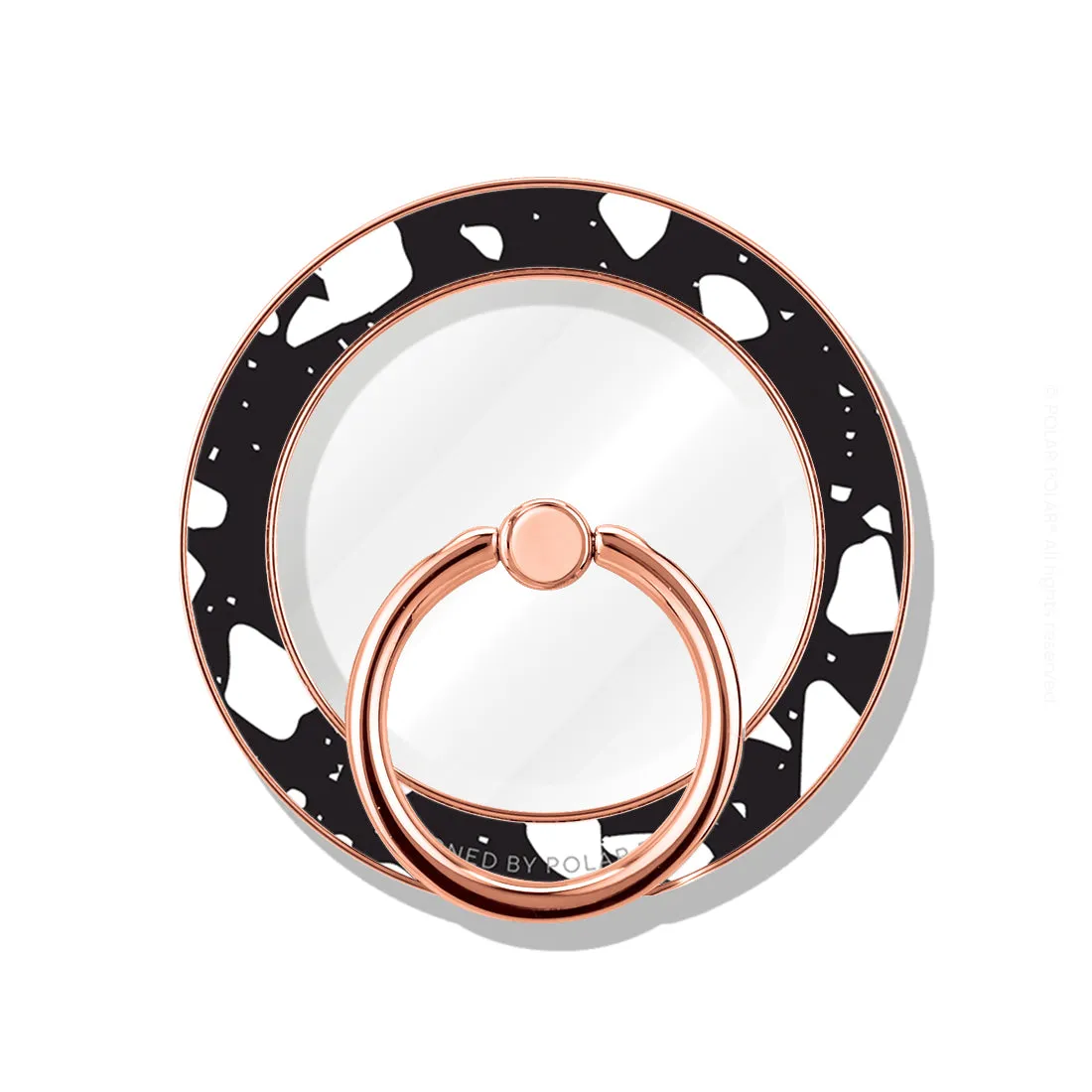 Black Rocky Road Terrazzo - Rose Gold MagSafe Phone Grip and Ring Holder Stand