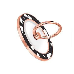 Black Rocky Road Terrazzo - Rose Gold MagSafe Phone Grip and Ring Holder Stand