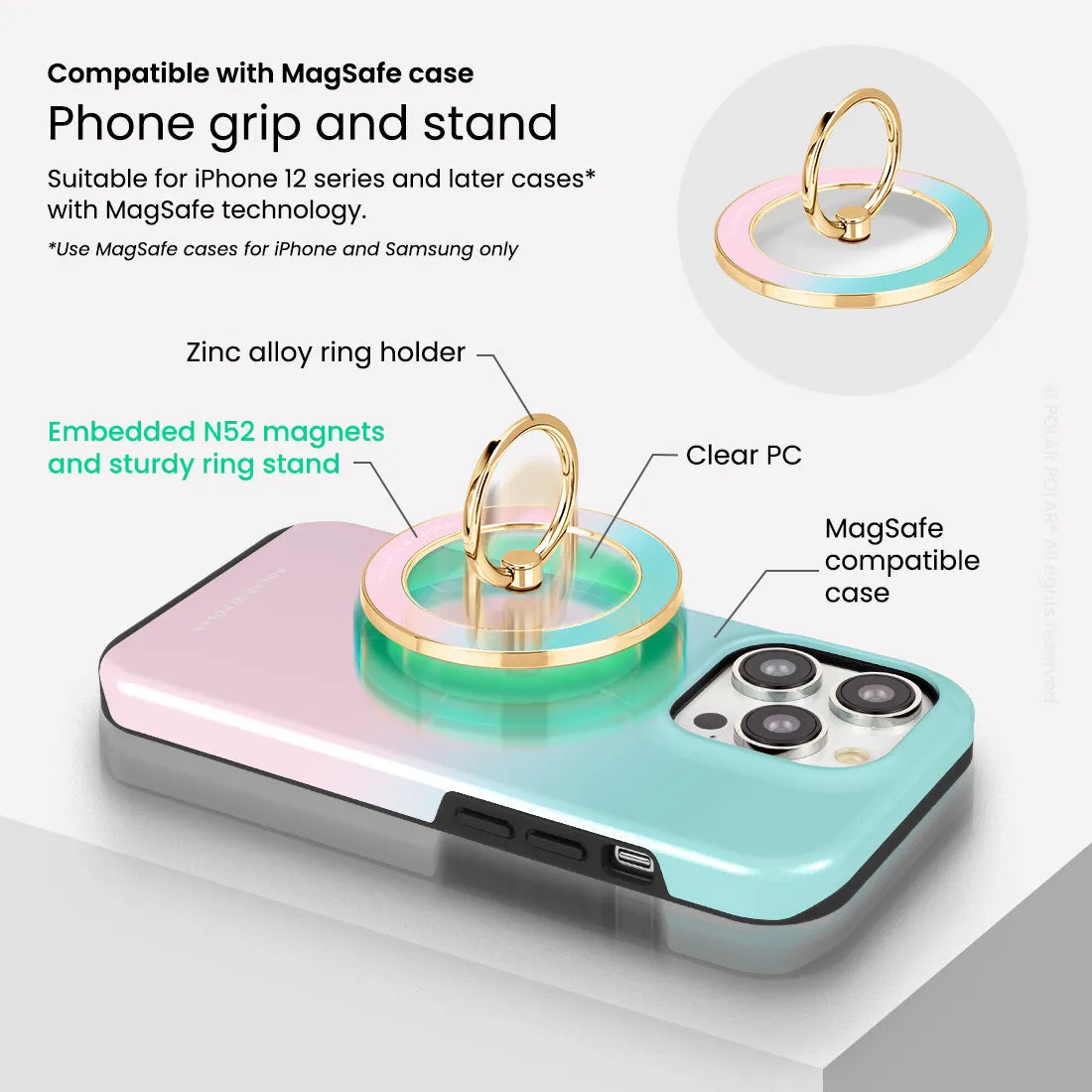Blue Pink Pastel - Golden MagSafe Phone Grip and Ring Holder Stand