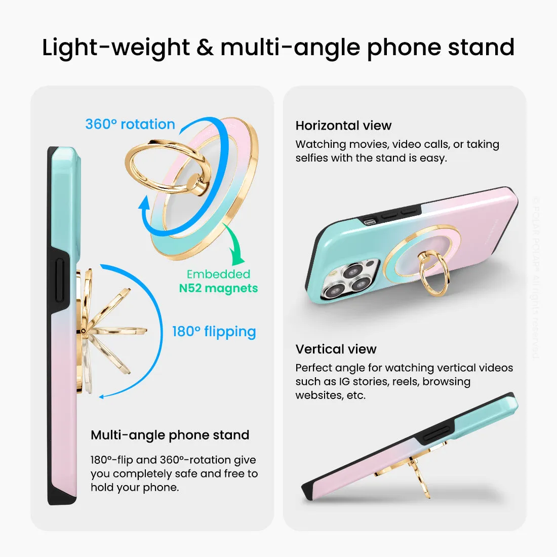 Blue Pink Pastel - Golden MagSafe Phone Grip and Ring Holder Stand