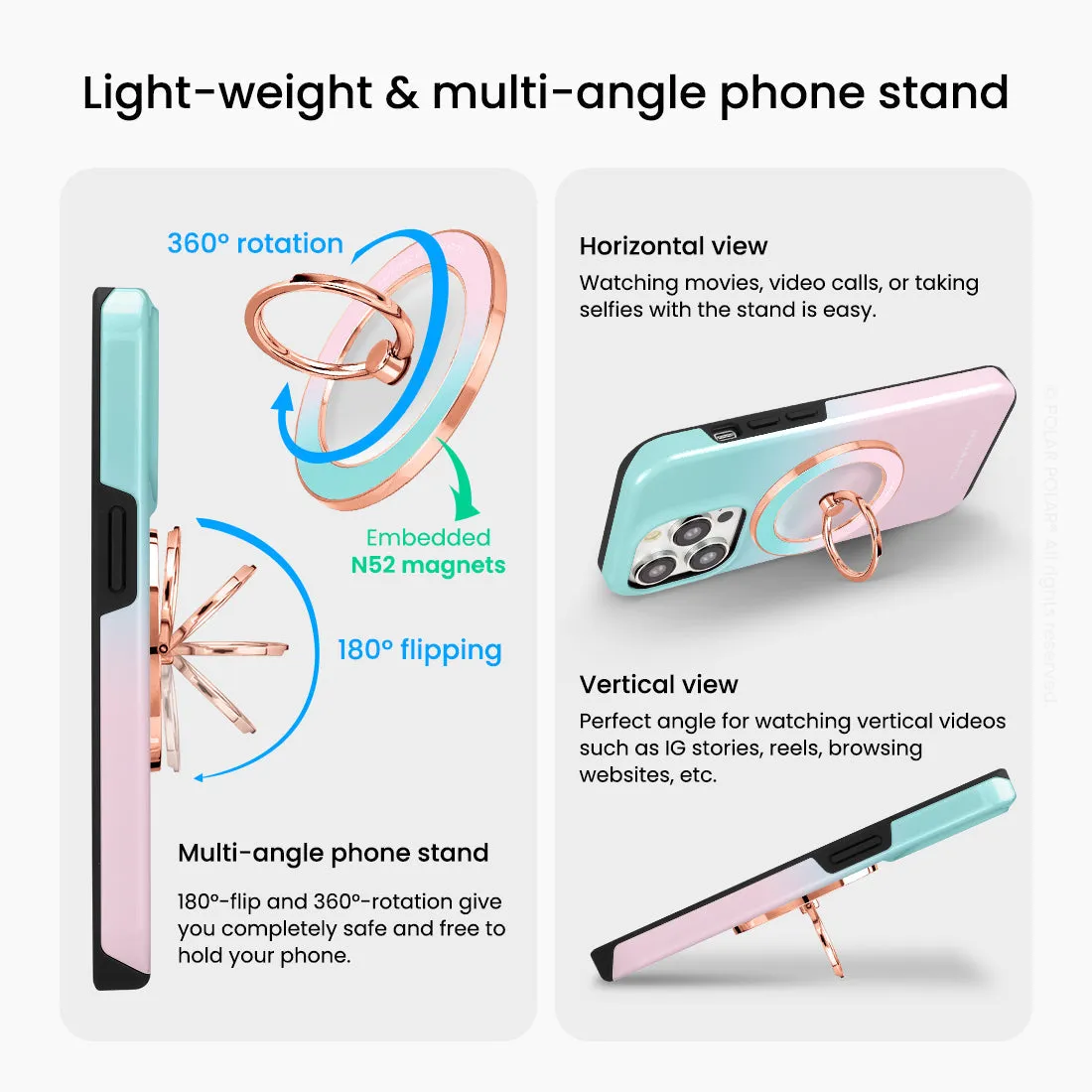 Blue Pink Pastel - Rose Gold MagSafe Phone Grip and Ring Holder Stand