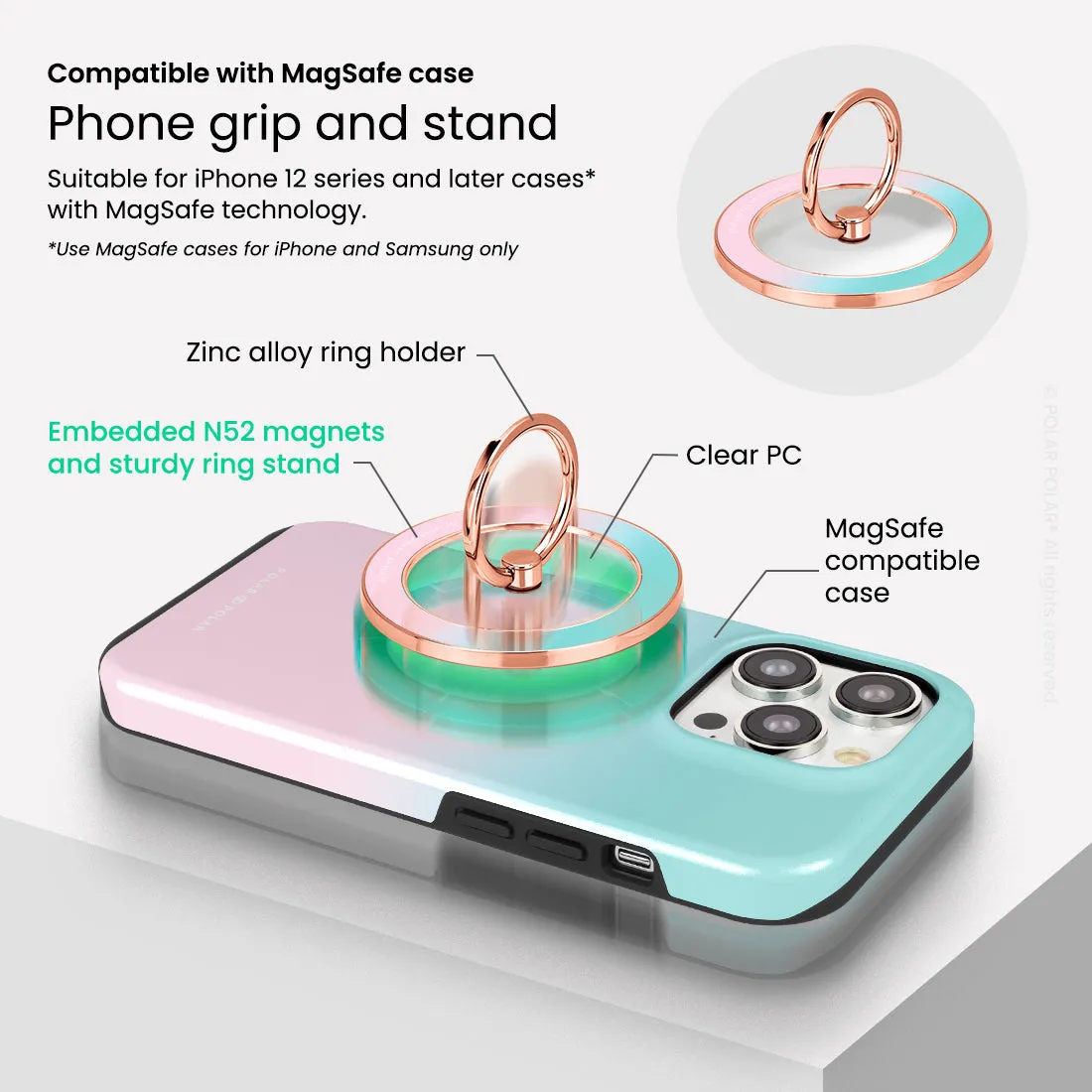 Blue Pink Pastel - Rose Gold MagSafe Phone Grip and Ring Holder Stand