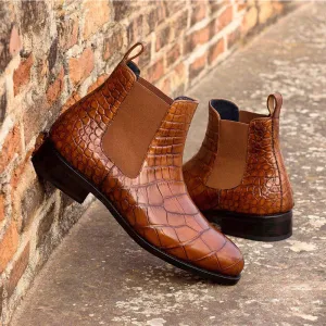 Brown Croc Print Leather Amarante Slip On Boots - Boots