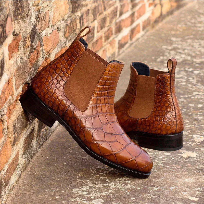 Brown Croc Print Leather Amarante Slip On Boots - Boots