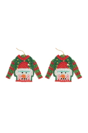 CHRISTMAS SANTA PATTERN SWEATER SEED BEADS HOOK EARRINGS