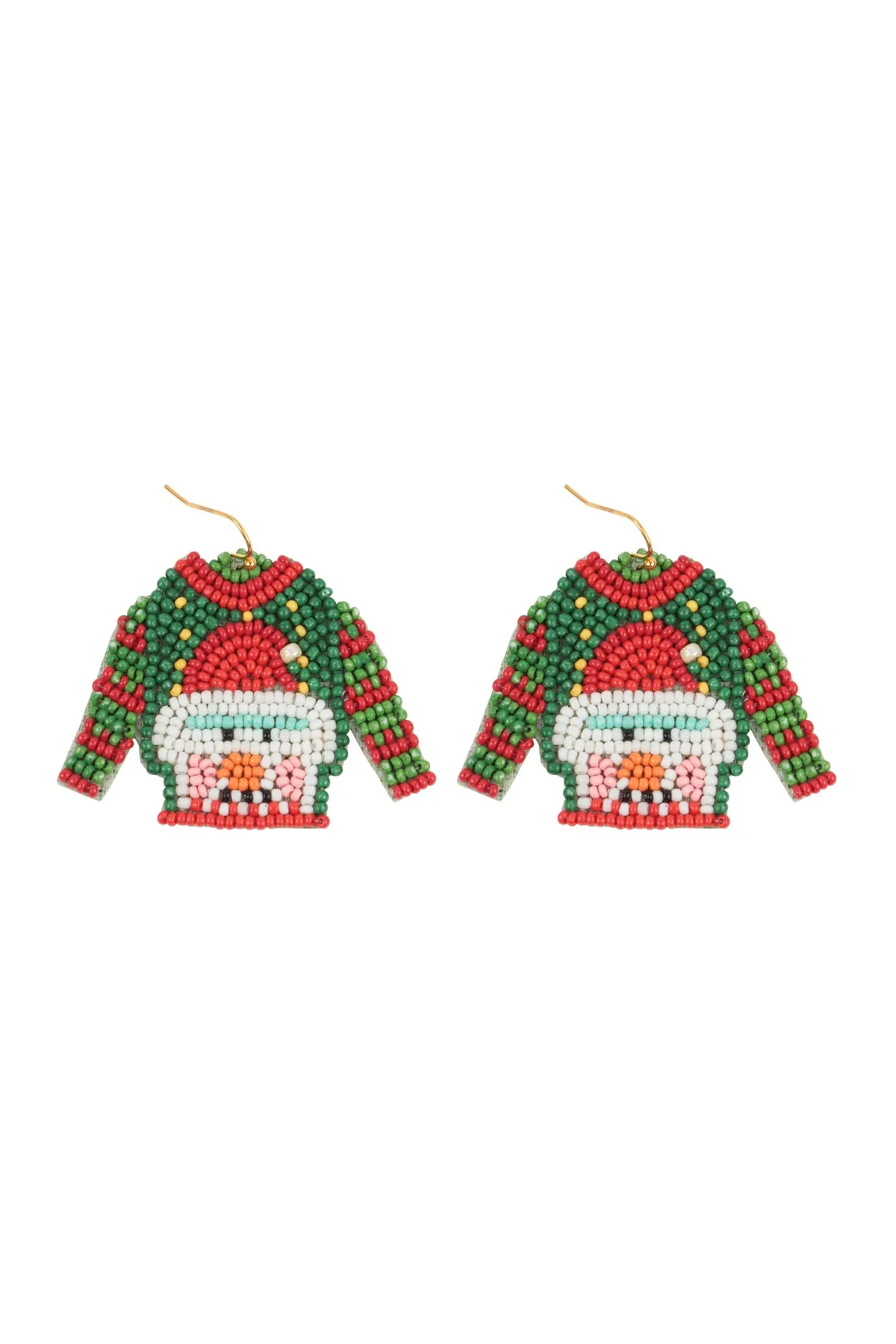 CHRISTMAS SANTA PATTERN SWEATER SEED BEADS HOOK EARRINGS