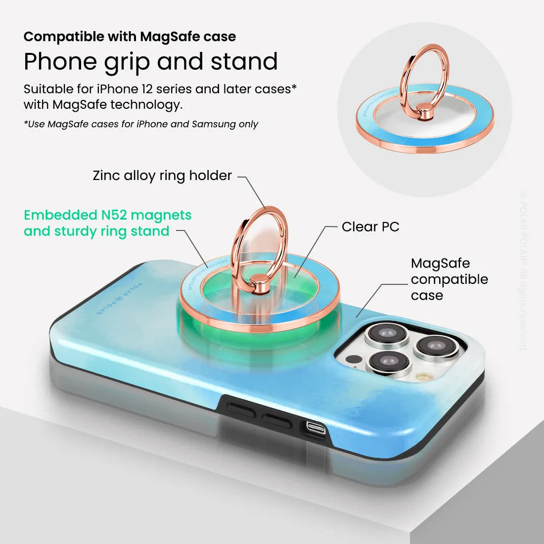 Clouds in Spring - Rose Gold MagSafe Phone Grip and Ring Holder Stand