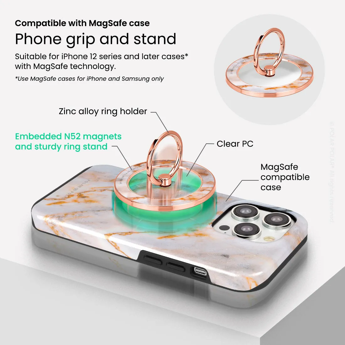 Coffee Cream - Rose Gold MagSafe Phone Grip and Ring Holder Stand