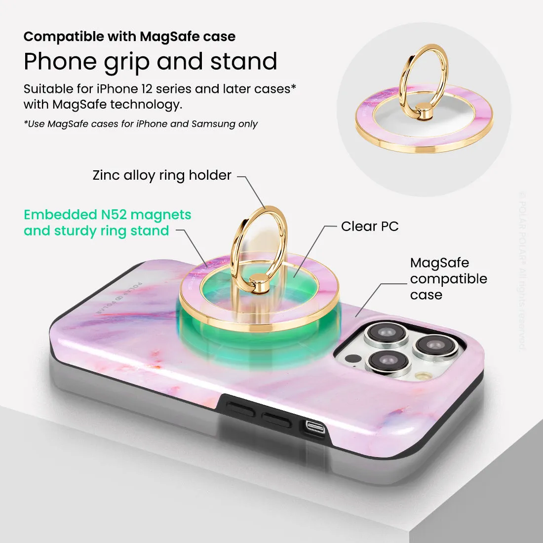 Cotton Candy - Golden MagSafe Phone Grip and Ring Holder Stand