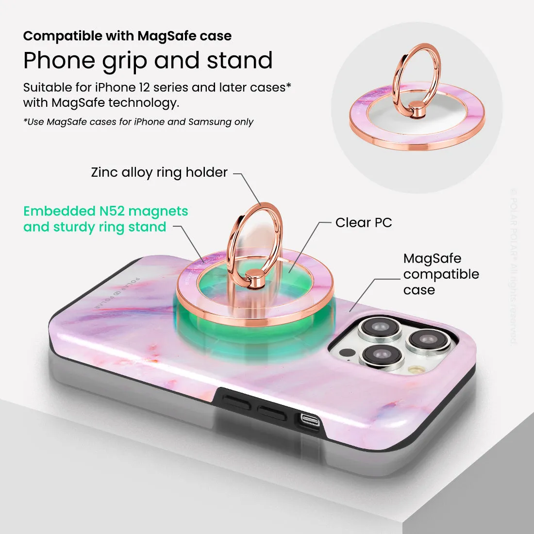 Cotton Candy - Rose Gold MagSafe Phone Grip and Ring Holder Stand