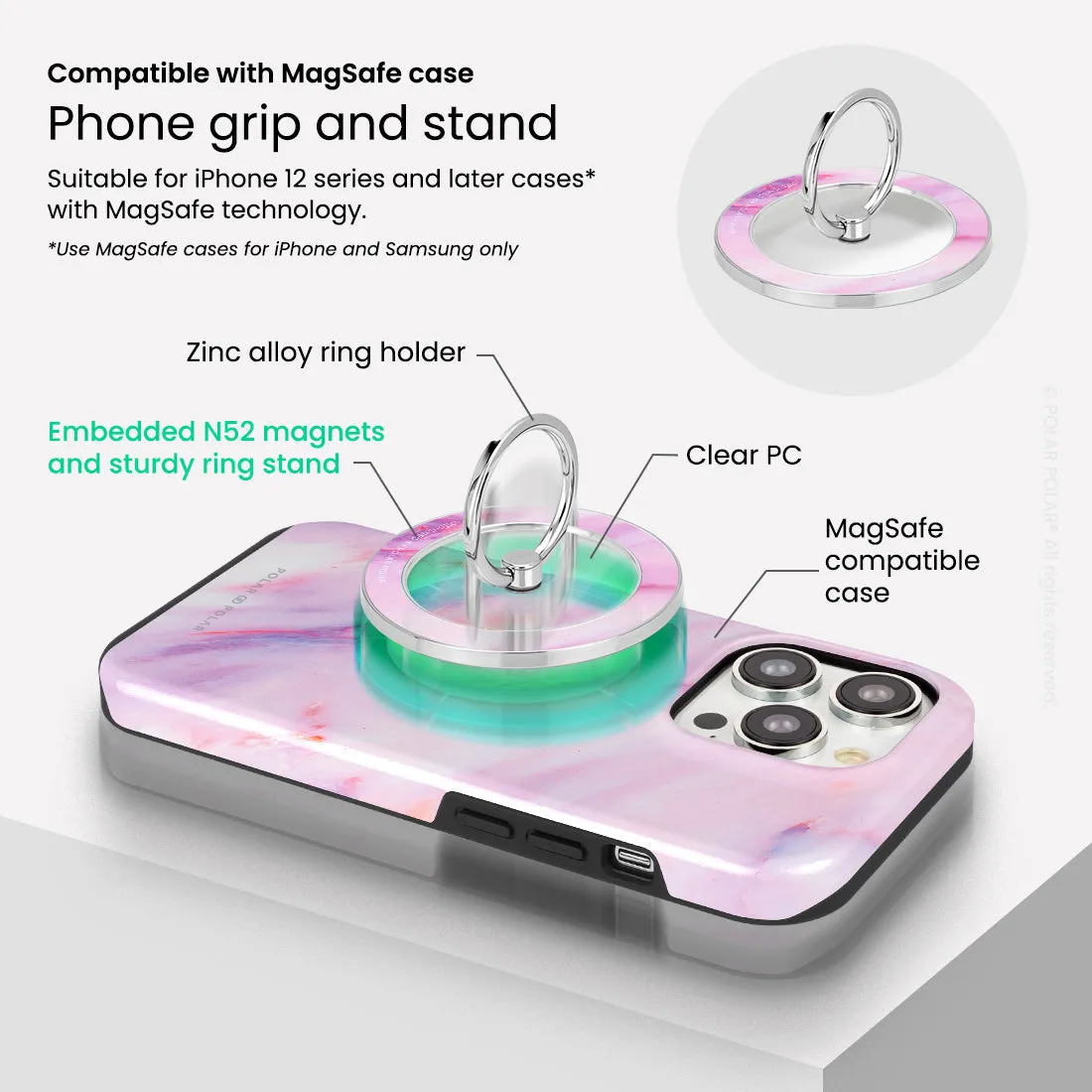 Cotton Candy - Silver MagSafe Phone Grip and Ring Holder Stand