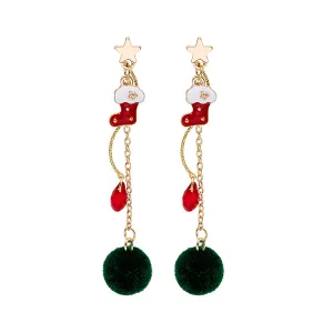 Crystal & Enamel 18K Gold-Plated Star & Boot Pom-Pom Drop Earrings