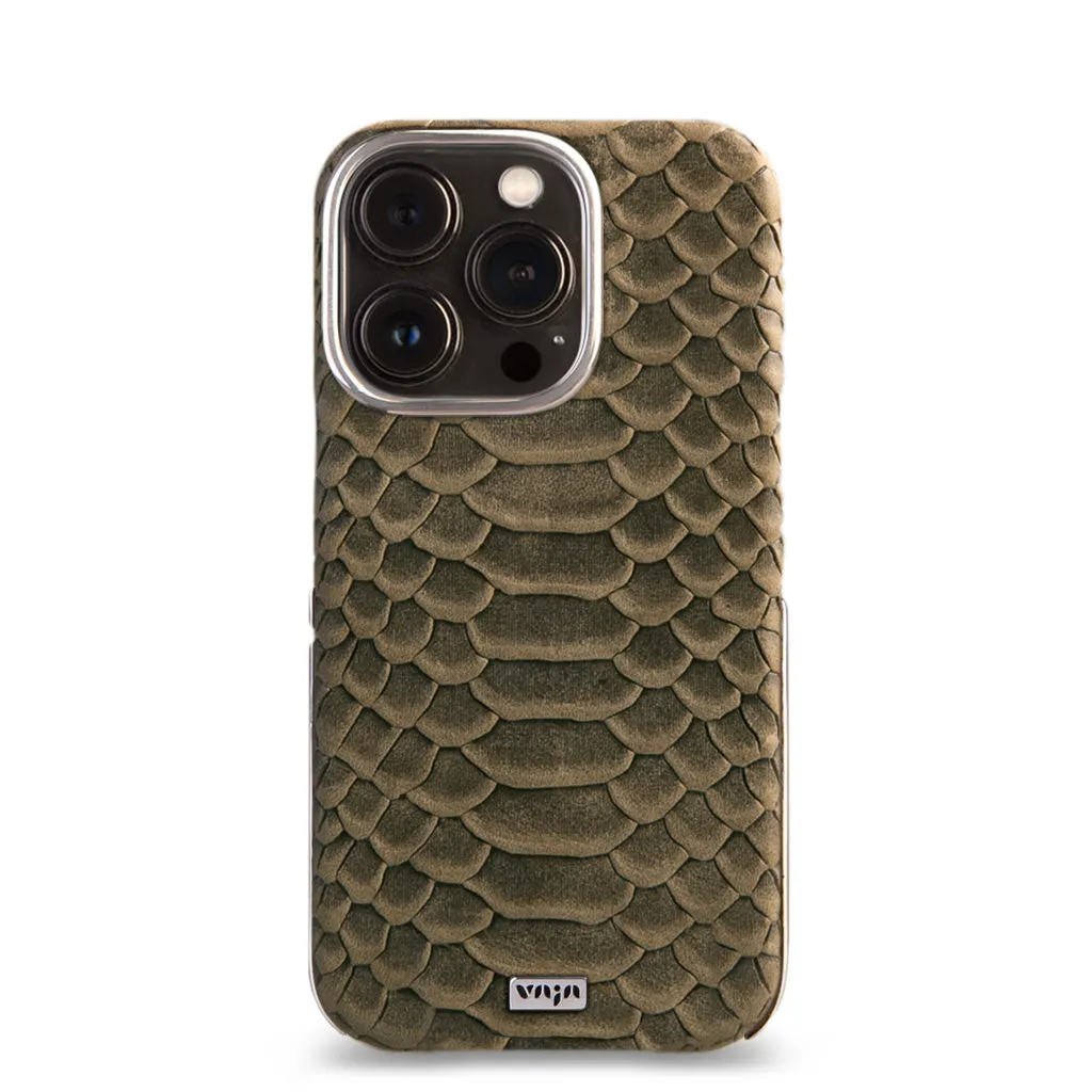 Custom Silver Kobra Grip iPhone 14 Pro leather case